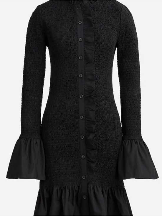 J. Crew Dresses & Skirts - J. Crew Black Smocked Button-Front Long-Sleeve Dress with Ruffle Trim